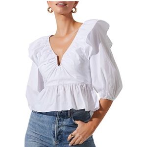 ASTR the Label White Gemma Puff Sleeve Top